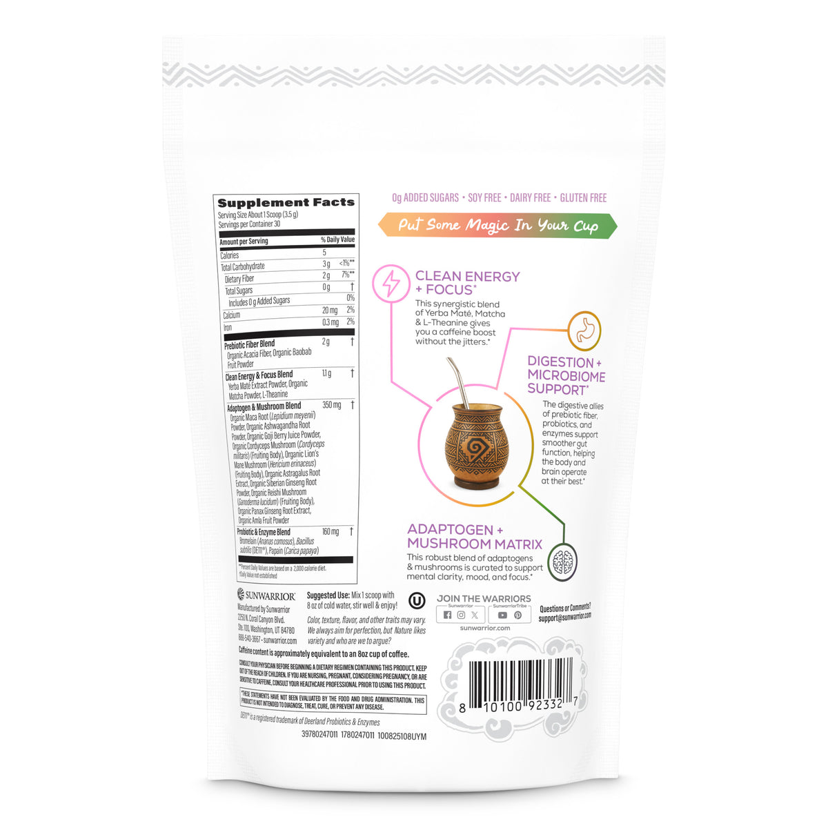 Ingredient list for Yerba Mate + Matcha Clean Energy Superblend – Unflavored