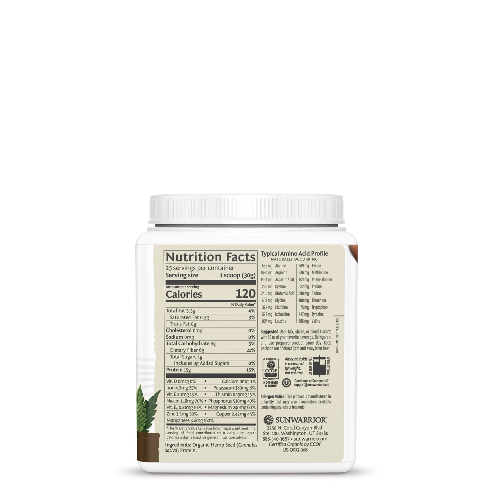 Ingredient list for Organic Hemp Protein Powder